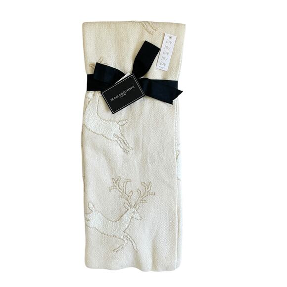 Magaschoni CHRISTMAS Reindeer Knit Holiday Throw 50x60 Holiday Cream & Gold New - Picture 14 of 14